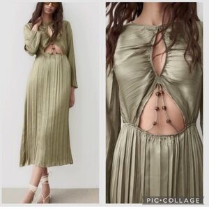 ZARA satin effect pleated wrinkle effect cut out summer dress NWT , beach, y2k